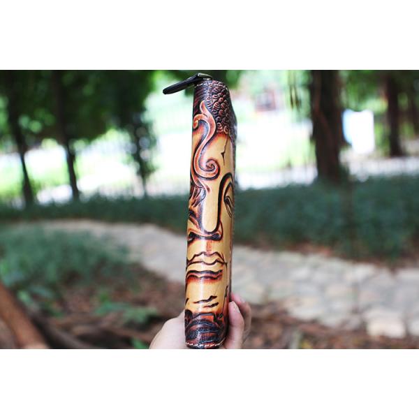 Buddha Demon Handmade Vegetable Tanned Cowhide Carved Japanese Wallet Genuine Leather Long Zipper One Thought Handheld Wallet Clip