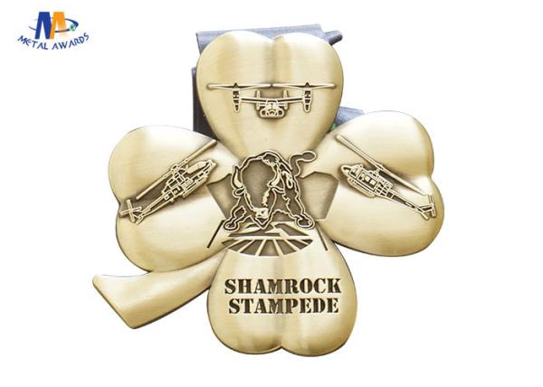Flower Shape Custom Award Medals Antique Gold No Colors With Sublimated Ribbon