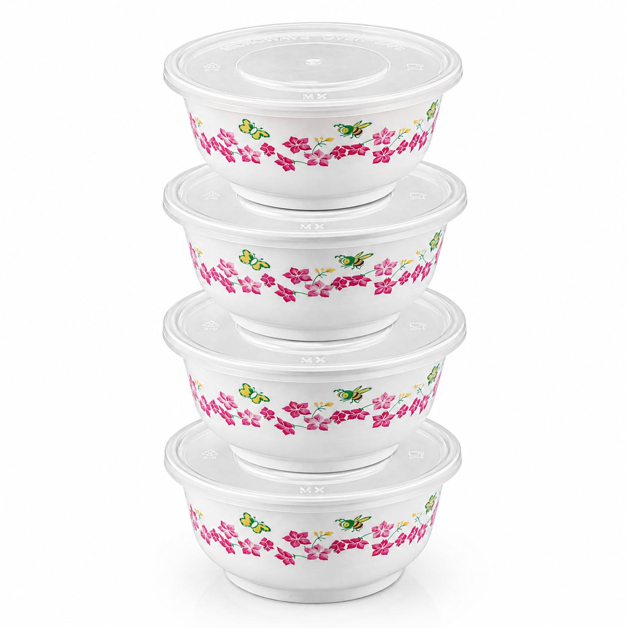 Japanese Style 360ml White PP Bento Soup Container Floral Lid for Meal Prep