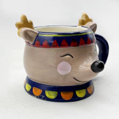 Cute Animal Water Cup Reno Face Custom Natal Cerâmica Café Mug Leite