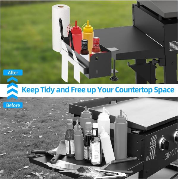 Blackstone Griddle BBQ Grill Caddy para Blackstone 28 /36 Griddle Economização de espaço com porta-toalhas de papel e porta-ferramentas magnética