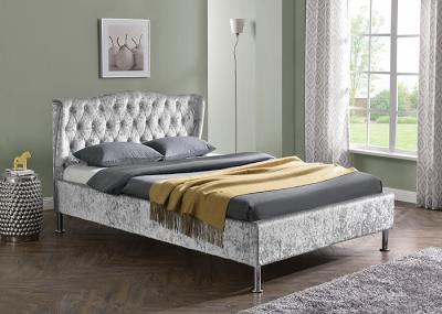 Linen Fabric Upholstered Platform Bed Frame With Buttons Modern Light Grey King Size