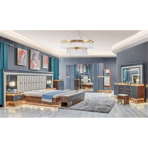 High Quality Modern Wooden King Size Double Bed Set Leather Headboard Wood Luxury Home Furniture Bedroom Sets