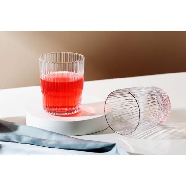 Silver Gold Rimmed Clear Hand Blown Drinking Glasses 340ml Vertical Striped 12Oz