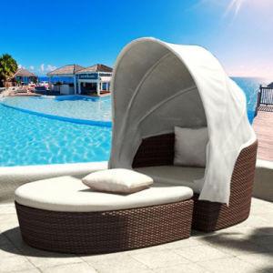 Balcão Chaise de praia Lounges tecido Rattan Lounger redondo