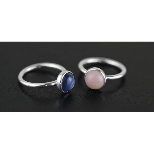 925 sterling silver inlaid simple models of natural prehnite navy jade rings