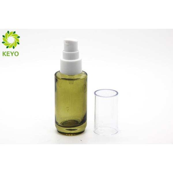 30ml Green Glass Foundation Bottle Round Shape With White Plastic Pump Cap