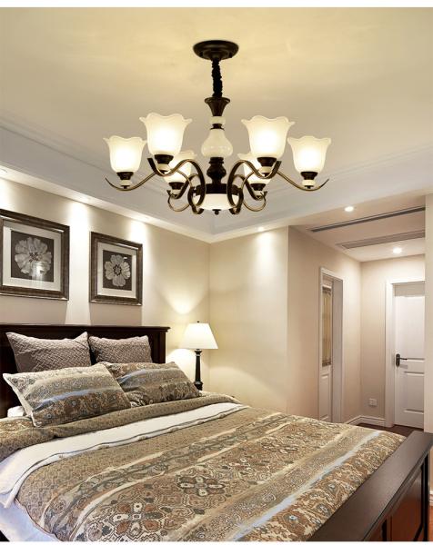 Black wrought iron chandeliers sale with Glass Lampshade (WH-CI-101)