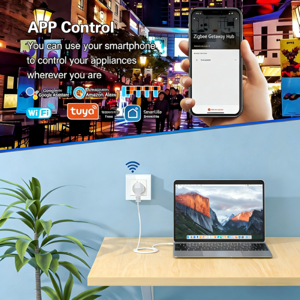 Smart Glass Wall Socket with 20W Fast Charging WiFi Remote Control and Tempered Glass Panel for Bedroom and Office