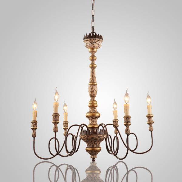 Vintage Iron Filament Painted wood chandelier for Hotel Indoor Lighting (WH-CI-17)