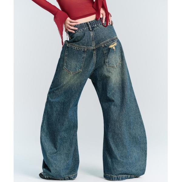 Streetwear Fashion Y2K Style Wide Straight Leg Fit Denim Jeans with Hole Decoration