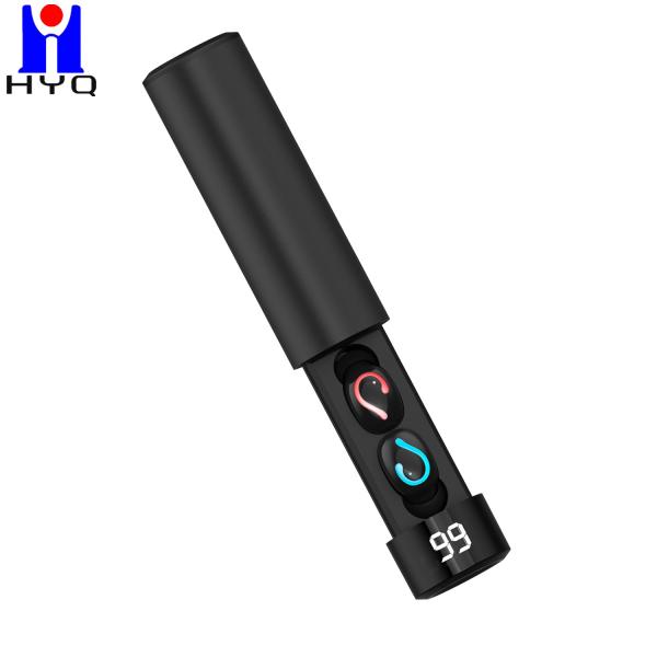Digital Display Power Bank Earphones Cylindrical Black Battery Case Little Bean Eadbuds