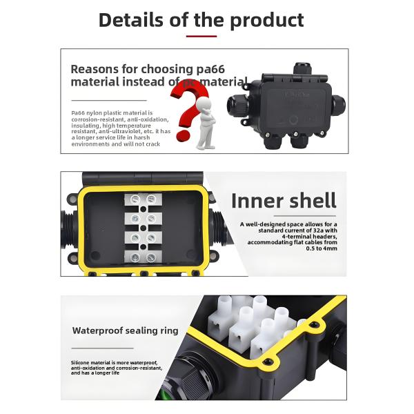Waterproof Junction Box Integrated 1in4Out Splitter Enclosure for Outdoor Wiring IP68