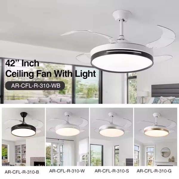usine de gros moderne 42 pouces rétractable chandelier Ventilateurs de plafond rond Dimmable Led Ventilateur de plafond avec lumière et télécommande pour le salon chambre à coucher