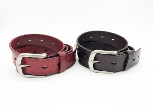 Brown / Red Color Stamped Leather Belt , Custom Leather Belts 3.3cm Width