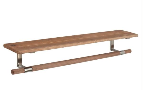 Wall Mounted Shop Display Fixtures Stainless Steel And Wood Floating Shelves