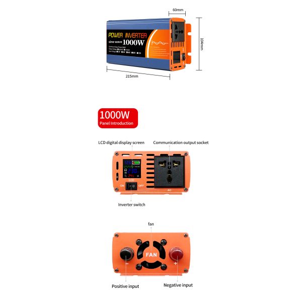 1000W Peak Power Inverter with Pure Sine Wave and Multi-Function Protection for Solar Applications