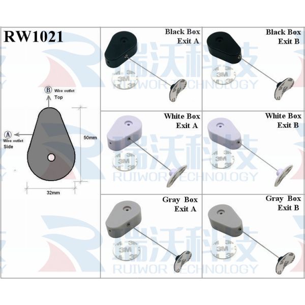 RW1021 Drop-Shaped Retractable Security Tether Plus 33x19MM Oval Sticky Flexible Rubber Tips For Curved Surface Product