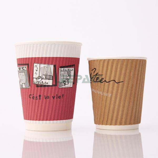 disposable ripple wall coffee paper cup for hot drink PE coated paper cup with lids 8oz 10oz 12oz 16oz can be customized