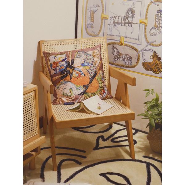 Nordic Rattan Dining Chair Cherry Wood Rattan Lazy Chair