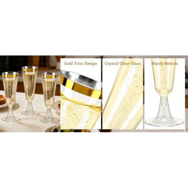 Plastic Champagne Flutes Disposable Glasses, 5oz Clear Champagne Toasting Glasses Bar Bulk Cocktail Cup Suitable for Weddings, Cocktail Parties & Outdoor Celebrations