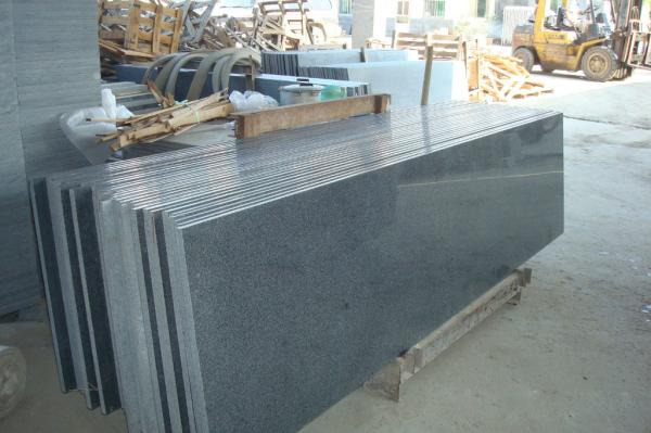 Natural Granite Stair Treads And Risers , Black Gray Granite Slabs For Stairs
