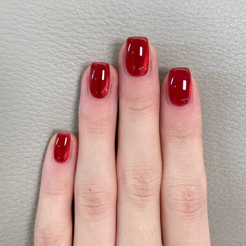 Wine Red Solid Color 3D Artifical Nails Flashing Cat Eye Nail