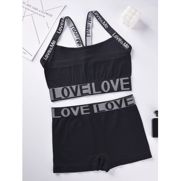 Wholesale High Quality Underwear Set Love Letter Waist Suspender Vest Ladies Boyshort Fashionable Matching Set for Women