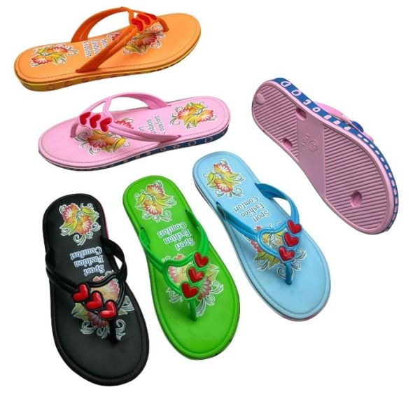 EVA Women Heart Decor Floral Print Flip Flops