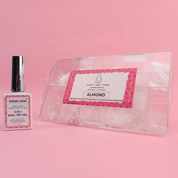 Pre-Designed Full Cover Acrylic Nail Tips 500 Count in Gel Boxes for Finger Nails No Trace Artificial Round Stiletto Tips