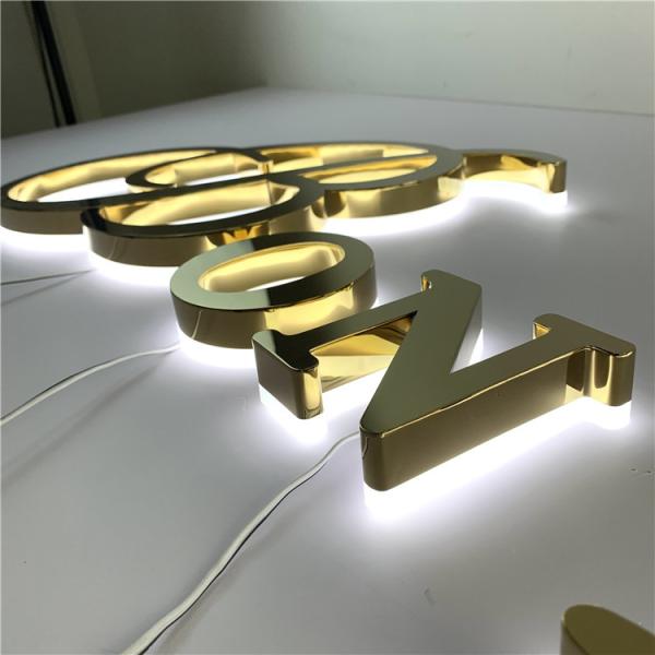 30mm Mirror Gold Hotel Backlit Channel Letter Signs