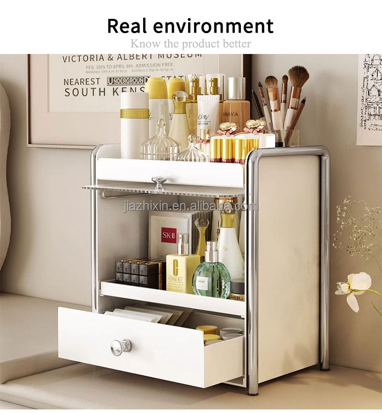 Pull-out 3 Tier Cosmetic Storage Box with Dust-proof Cabinet Door Kitchen Spice Jar Rack Coffee Capsule Drawer Desktop Organizer