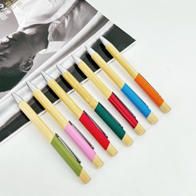 Environmental Multi Color Press Type Bamboo Ball Pen Printing Logo Click Ballpoint Pen