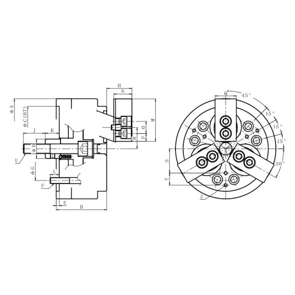PBE 3 JAW EXPANSIBLE PULL BACK POWER CHUCK