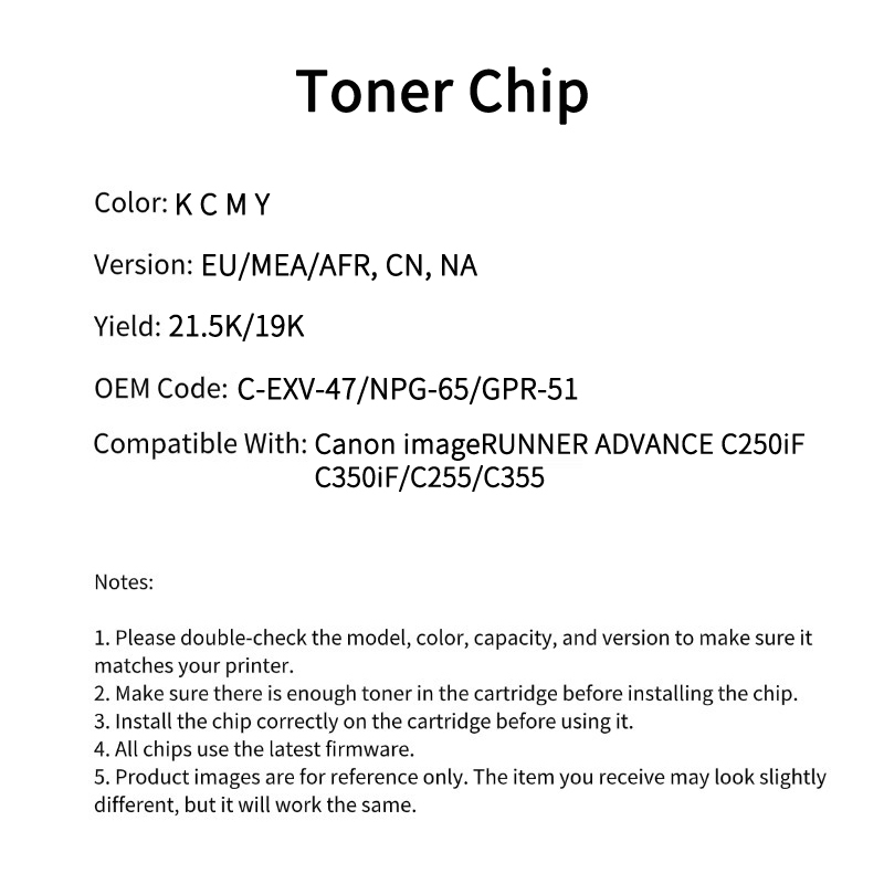 Compatible NPG-65 Toner Chip original size For imageRUNNER ADVANCE C250iF NPG65