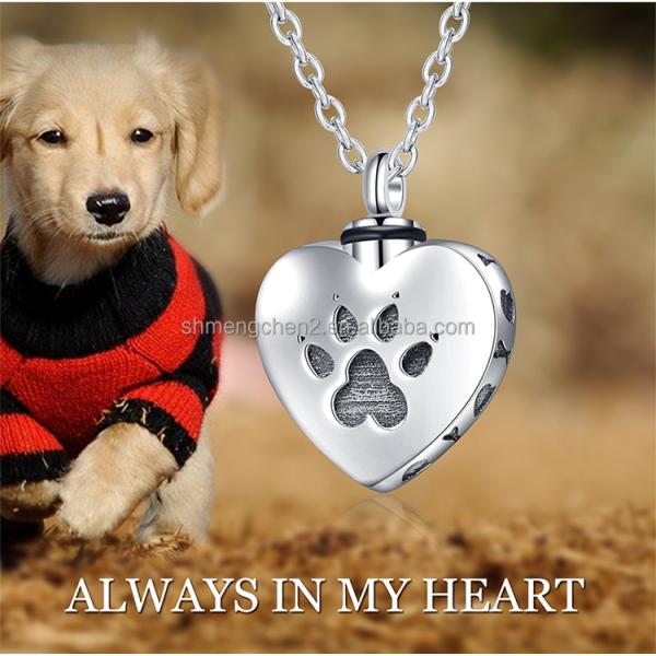 925 Sterling Silver Heart Paw Cremation Pendant Classic Style and CNC Inlay Technology