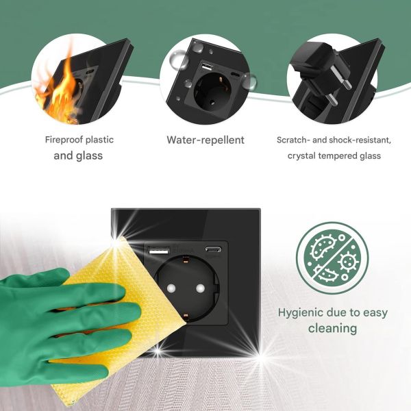 UBARO Electrical 1USB Type-C Socket with 3500W Rated Power, 10A/16A Current, and Phosphor Bronze Conductor for Reliable Performance