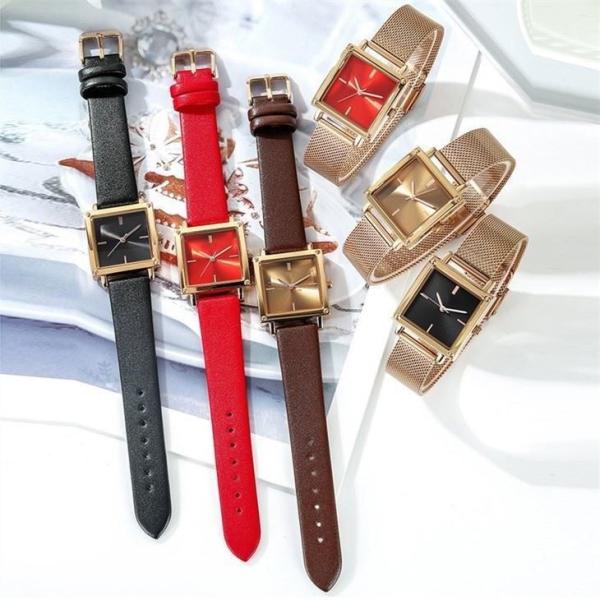 Leather / Mesh Strap Women Quartz Wrist Watch 30M Life Waterproof Square Non Scale Dial