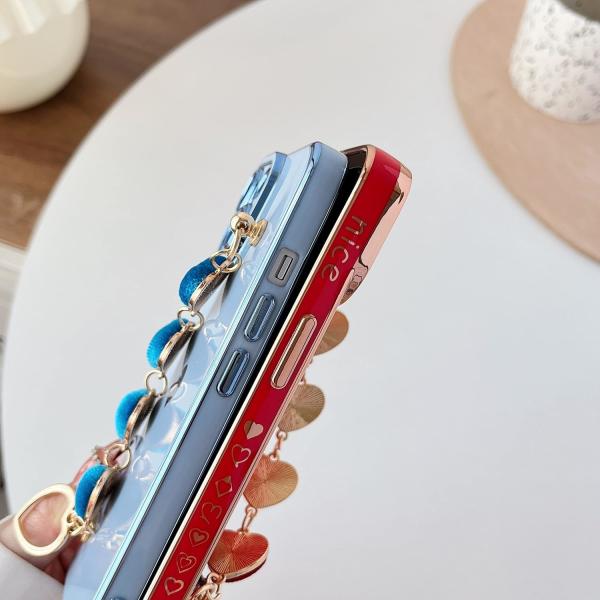 para iPhone 12 Pro Max Case,Cute Plating Love Heart Pulso Faixa Chain Bracelet Soft Compatível com