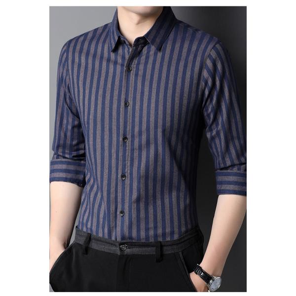 Дыхательная тёмно-синяя хлопковая рубашка с длинным рукавами для мужской неформальной моды осенью 2021 года