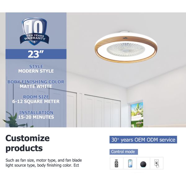 23-Inch Remote LED Ceiling Fan Light with DC Motor and Remote Control for Low Ceilings