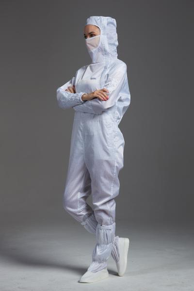 Antistatic ESD  Autoclave side open hooded Coverall white color with mask for class 100 cleanroom