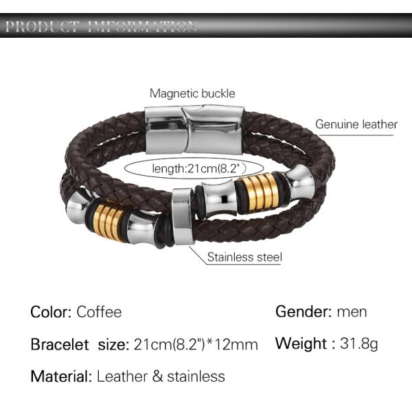 High quality body jewelry double stainless steel woven leather bracelet with magnetic clasp