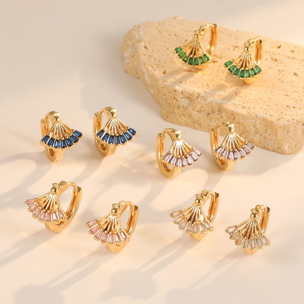 14K Gold Plated Brass 925 Silver Needle Hypoallergenic Women's Earrings Colorful Zircon Earrings Women's Earring Accessories
