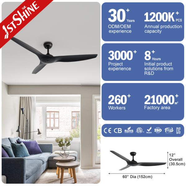60” Matte Black Smart Ceiling Fan Sleek Design Quiet Power Smart Control
