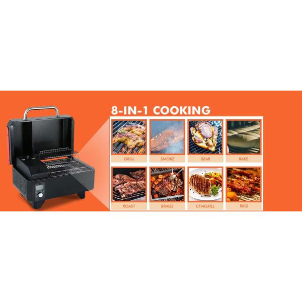 Легко очищается 8 в 1 электрический гриль деревянный пелетный гриль для портативного приготовления пищи на открытом воздухе
