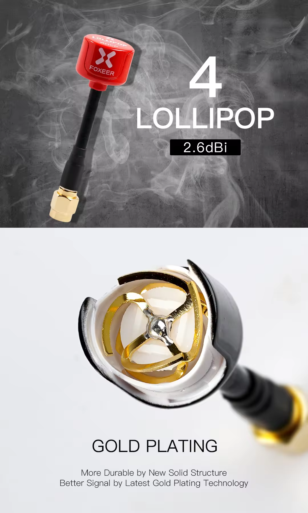 Foxeer Antenna Lollipop 4 V4 FPV 5.8G 2.6Dbi Stubby RHCP SMA RPSMA UFL Straight/Angle MMCX 7.2g For RC Racing Drone