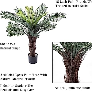 Gorgeous Cycas Revoluta Sago Palm Tree Artificial Plant with Nursery Pot, Feel Real Technology, 28 Long & Giant