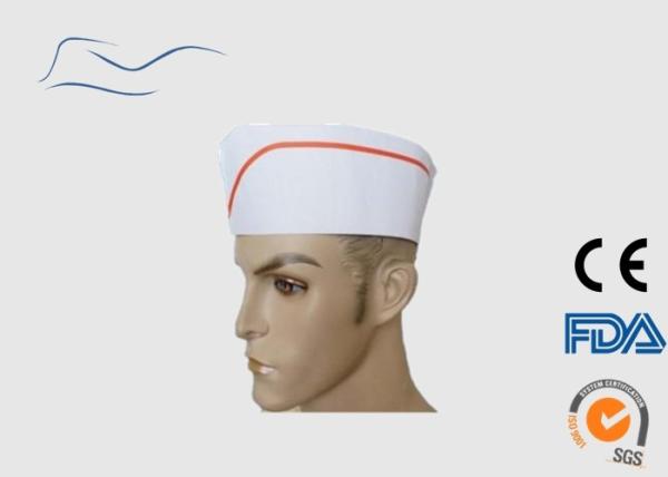 Children Red Stripe Disposable Head Cap Wood Free Paper Material 60 / 80G