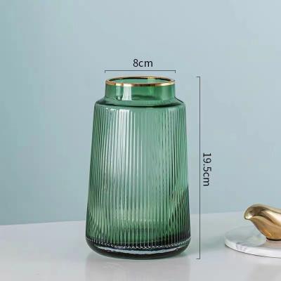 Vaso de vidro decorado com flutuador verde de metal dourado para escritório
